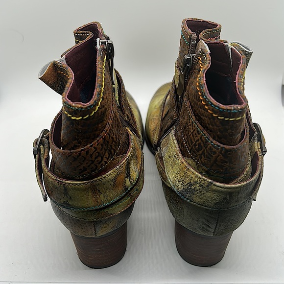L’Artiste Shazzam Luxurious Green/Brown Leather Ankle Boots Shoes **Sz 41/9.5** - Picture 7 of 10